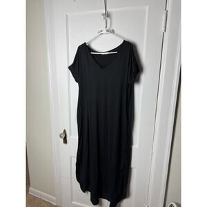Entro Maxi Dress Women's Medium Black V-neck Oversized Short Sleeve Jersey Knit